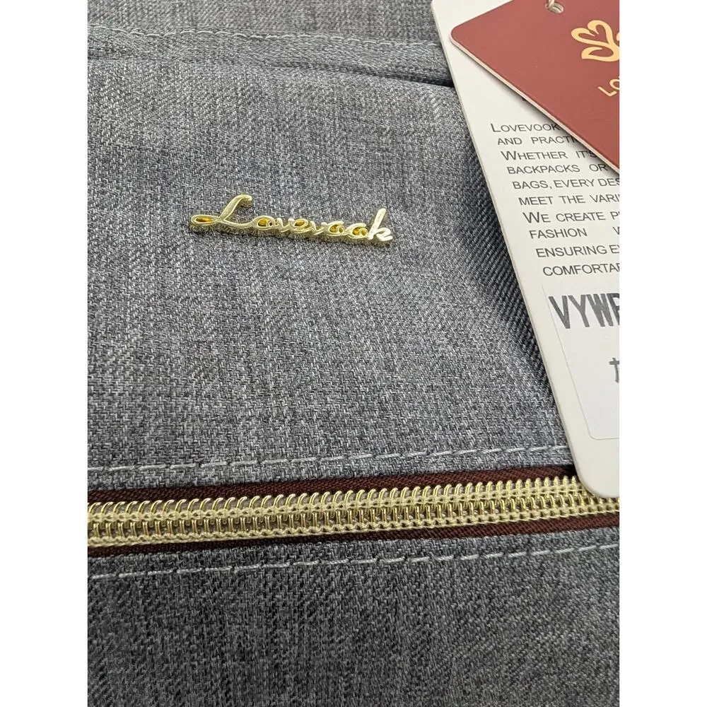 NWT LoveVook Laptop Backpack Travel Carry On Back to School Gray w/ Gold Zippers